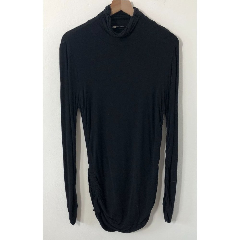 Soft Surroundings Black Tunic Women Medium Ruched Long Sleeve Jersey Knit Stretc